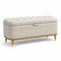 Gepolsterte Aufbewahrungsbank mit Klappdeckel und Stauraum, 120 × 45 × 52 cm, Beige/Braun/Goldfarben
