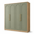 Viertüriger Kleiderschrank aus Holzwerkstoff, Salbeigrün und Eichefarben, 200 × 58 × 220 cm