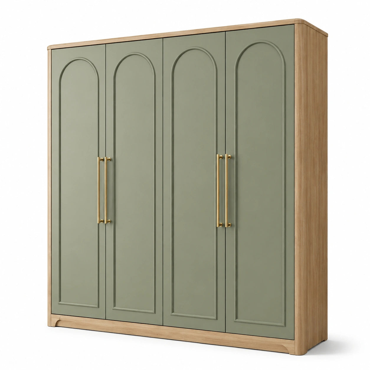 Viertüriger Kleiderschrank aus Holzwerkstoff, Salbeigrün und Eichefarben, 200 × 58 × 220 cm