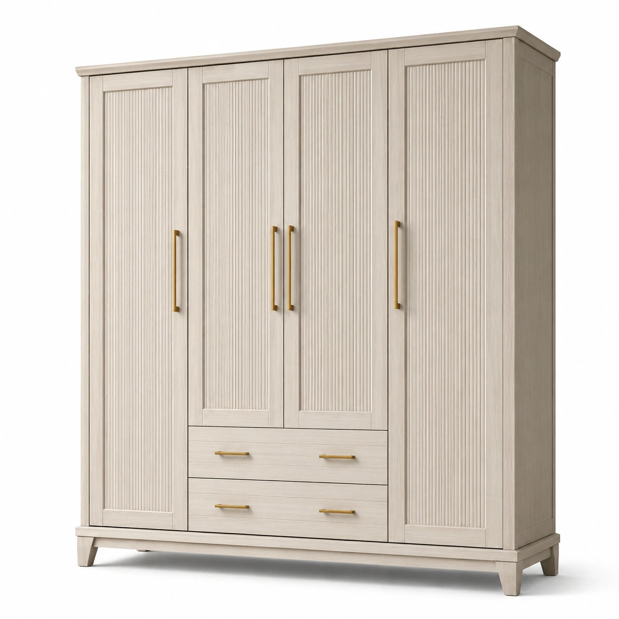 Kleiderschrank aus Holzwerkstoff in Beige und Goldfarben, 200 × 55 × 220 cm, mit 4 Türen und 2 Schubladen