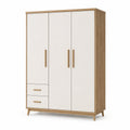Kleiderschrank aus Holzwerkstoff, 120 × 52 × 190 cm, Weiß/Eiche Natur, 3 Türen und 2 Schubladen, skandinavischer Stil