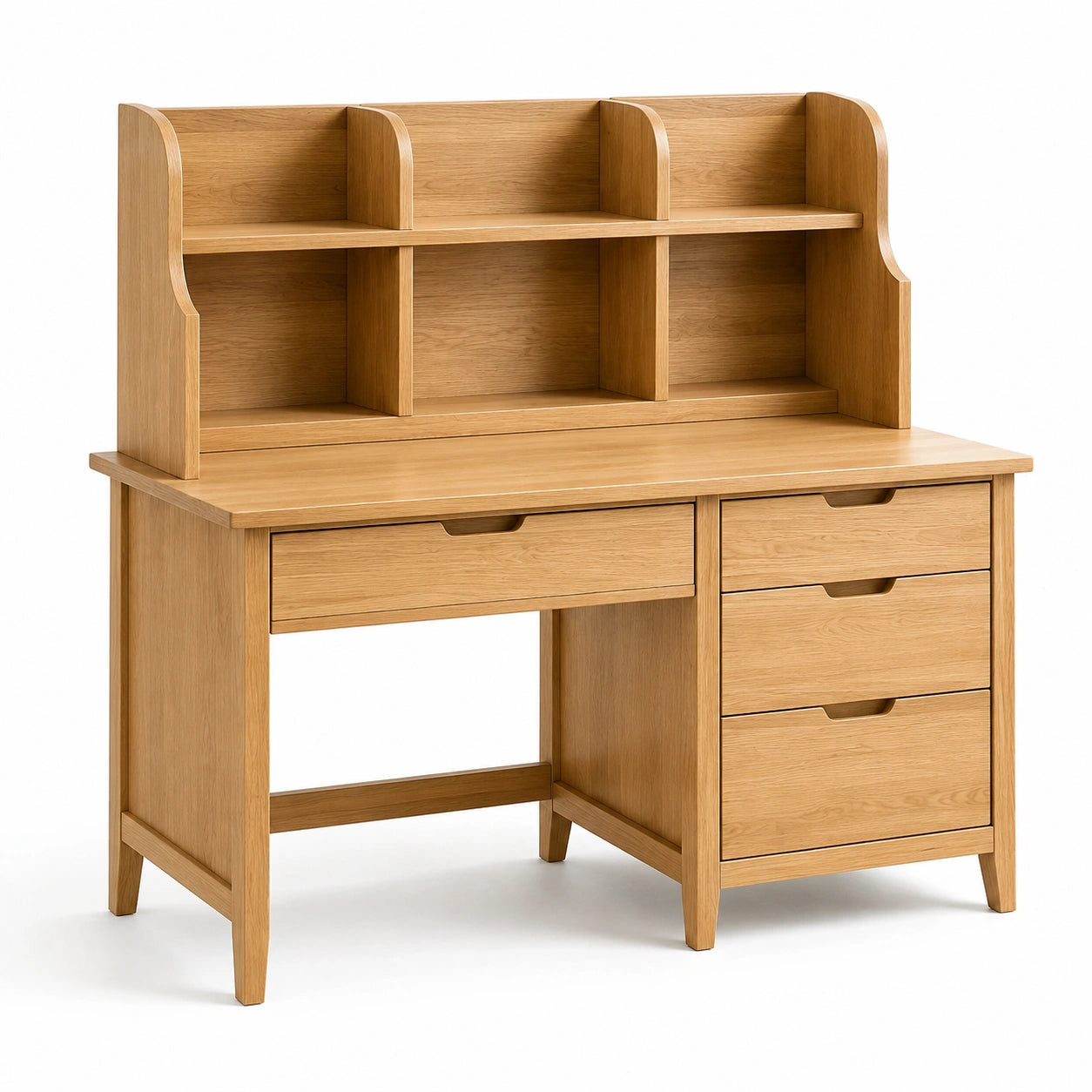 Schreibtisch in Naturbraun, 120 × 60 × 145 cm, mit Regalaufsatz, 6 offenen Fächern und 4 Schubladen