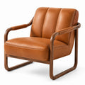 Gepolsterter Sessel 75 × 78 × 82 cm in Cognacbraun und Dunkelbraun mit Holzgestell und Armlehnen
