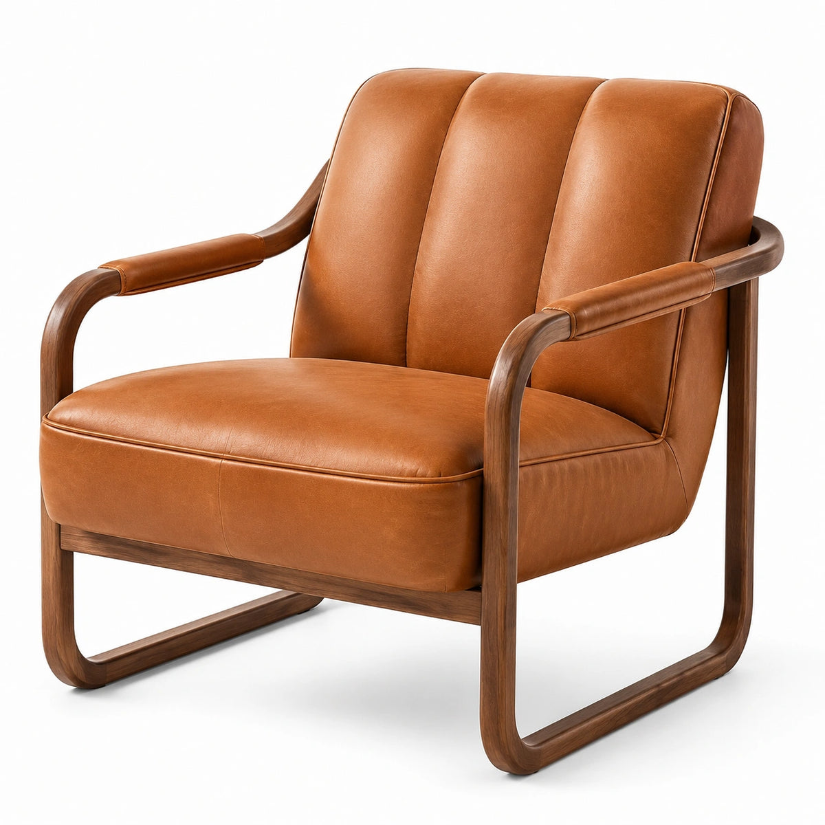 Gepolsterter Sessel 75 × 78 × 82 cm in Cognacbraun und Dunkelbraun mit Holzgestell und Armlehnen