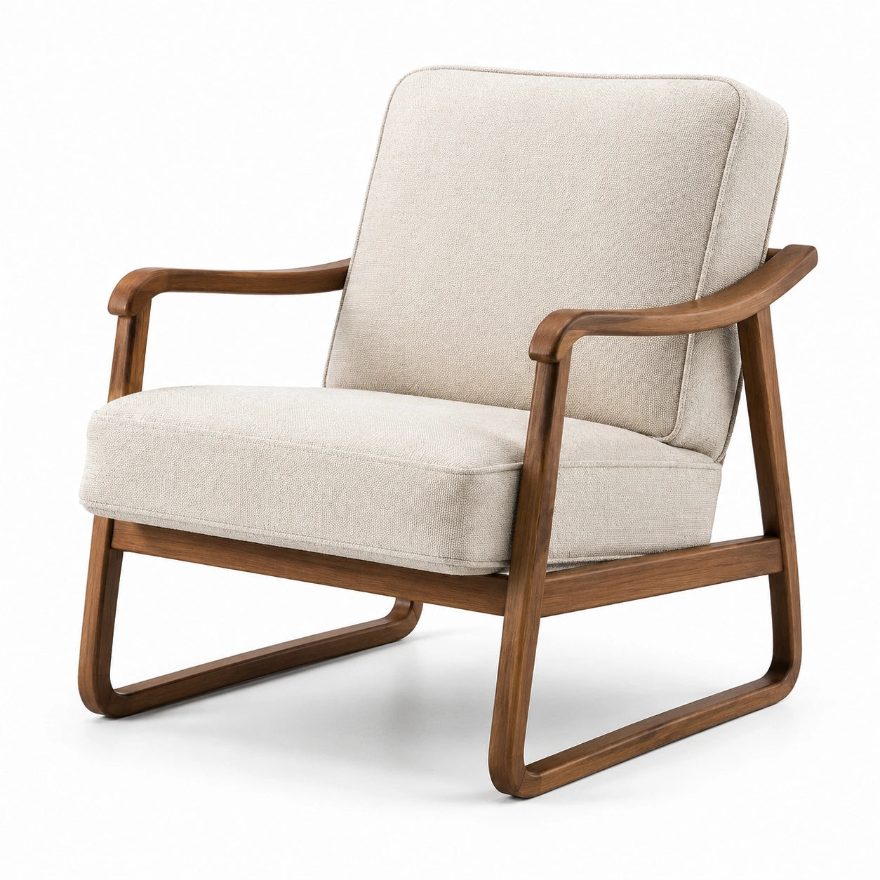 Polstersessel mit Armlehnen in Beige/Braun, 72 × 78 × 82 cm, Textilbezug und Holzgestell