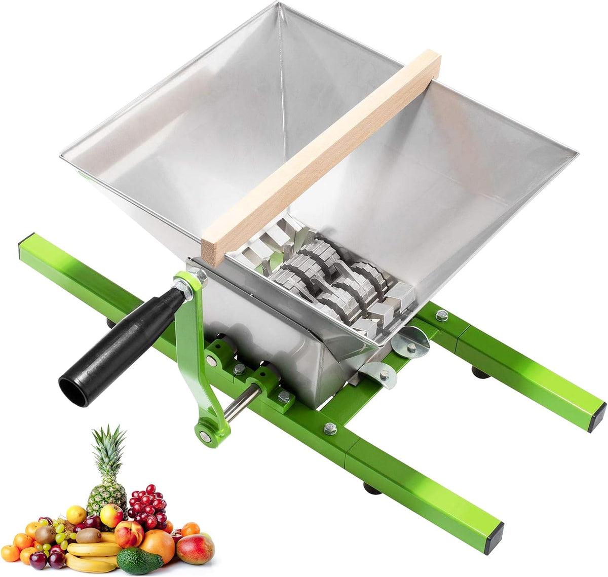 7L Manuelle Obstmühle Edelstahl Maischemühle mit Trichter, Handgriff, & Rutschfester Boden Traubenmühle Apfelpresse Beerenmühle Obstpresse