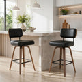 360°Drehbarer Barhocker 2er Set, PU Barhocker 65cm Sitzhöhe mit Holzbeinen, Mid-Century-Design Bar hocker mit 4 Beinen und Lehne, Schwarz
