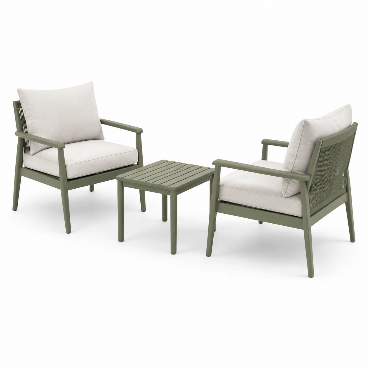 3-teiliges Gartenmöbelset in Olivgrün/Beige mit 2 Sesseln 72 × 76 × 81 cm und Tisch 60 × 50 × 42 cm