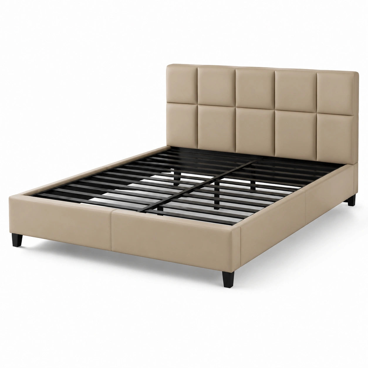 Modernes Polsterbett 160 × 200 cm in Beige mit gepolstertem Kopfteil und schwarzem Metall-Lattenrost