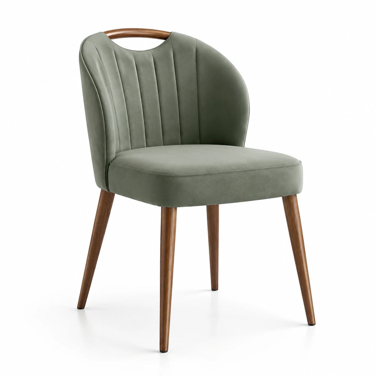 Gepolsterter Esszimmerstuhl im Retro-Stil, 58 × 62 × 80 cm, Salbeigrün/Braun, Samtoptik mit Beinen in Holzoptik