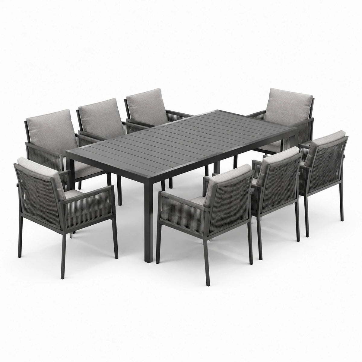 9-teiliges Gartenmöbel-Set mit Tisch 200 × 100 × 75 cm und 8 Armlehnstühlen 61 × 64 × 88 cm, Anthrazit/Grau