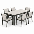 7-teilige Garten-Sitzgruppe Grau/Anthrazit mit Tisch 150 × 90 × 74 cm und 6 Armlehnstühlen 57 × 58 × 89 cm