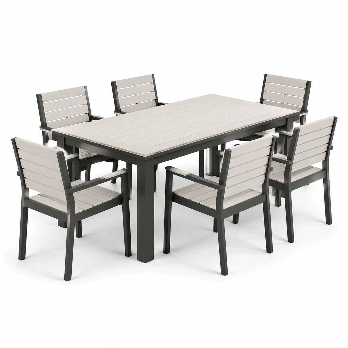 7-teilige Garten-Sitzgruppe Grau/Anthrazit mit Tisch 150 × 90 × 74 cm und 6 Armlehnstühlen 57 × 58 × 89 cm