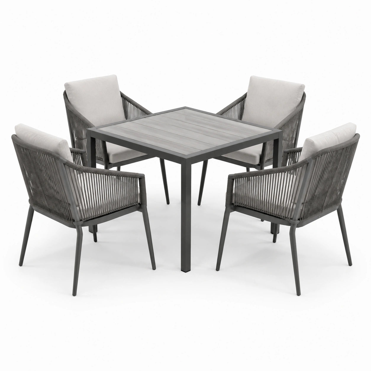 5-teiliges Gartenmöbel-Set Grau/Hellgrau, Tisch 90 × 90 × 74 cm und 4 Gartensessel 57 × 60 × 83 cm