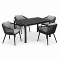 5-teiliges Gartenmöbel-Set Schwarz/Grau mit Esstisch 150 × 90 × 75 cm und 4 Armlehnstühlen 61 × 63 × 82 cm