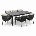 7-teiliges Gartenmöbel-Set für 6 Personen, Tisch 200 × 100 × 75 cm, Stühle 62 × 62 × 82 cm, Schwarz/Grau/Beige