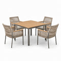 5-teilige Gartenmöbelgruppe mit Tisch 120 × 120 × 75 cm und 4 Stühlen 60 × 62 × 78,5 cm, Taupe/Anthrazit/Naturbraun