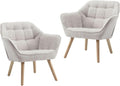 Ya-Home Sessel Wohnzimmer 2er Set Ohrensessel mit Holzbeinen, Leinen, Beige