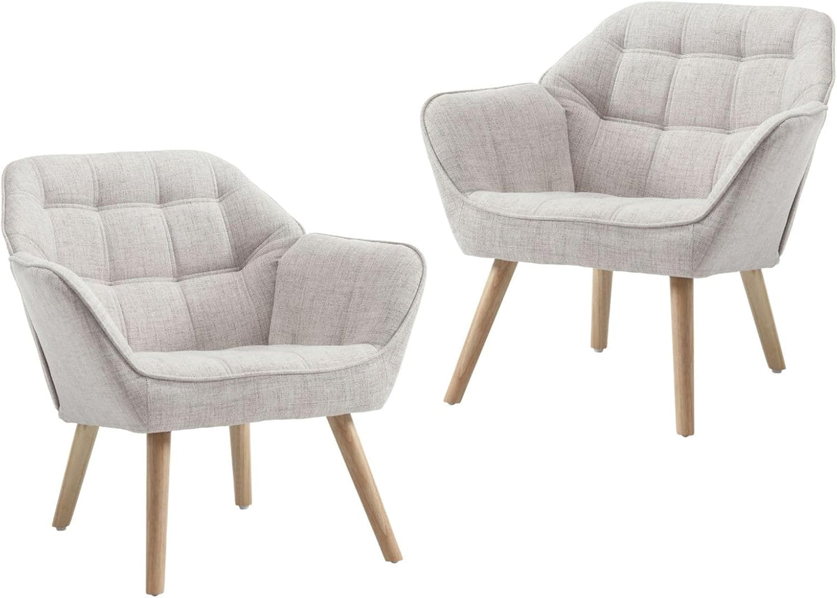 Ya-Home Sessel Wohnzimmer 2er Set Ohrensessel mit Holzbeinen, Leinen, Beige