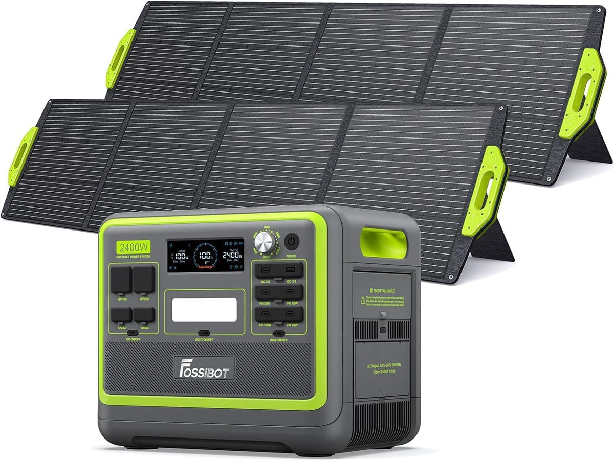 FOSSiBOT F2400 Powerstation 2040Wh mit 2×200W Solarpanel, LiFePO4 Solargenerator mit 4800W Peak Stromspeicher für Outdoor-Camping und Autoreisen
