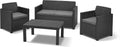 Allibert by Keter Merano Gartenmöbel Set aus Kunststoff, 4-teilig, 2 Sessel, Sofa & Tisch, für Garten & Terrasse, inkl. Sitzkissen, grau