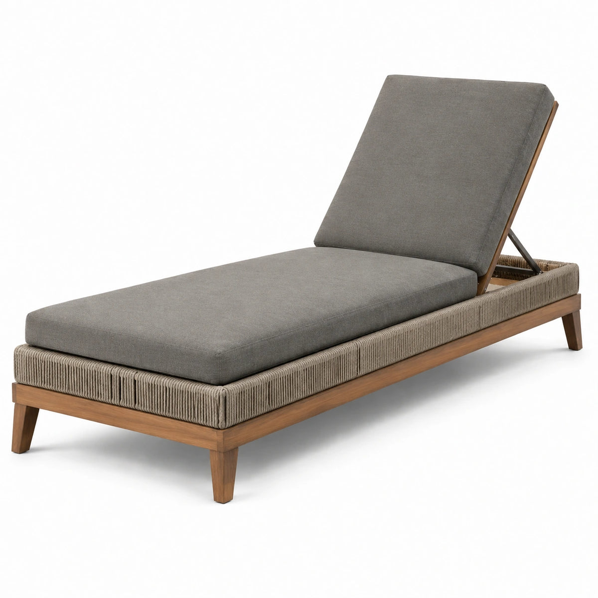 Gepolsterte Gartenliege aus Holz in Grau, Taupe und Braun, 200 × 75 × 85 cm, mit verstellbarer Rückenlehne