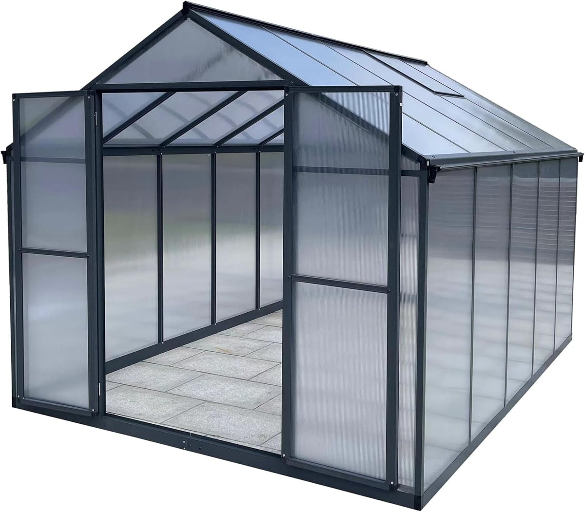 Aluminium Gewächshaus für den Garten 7,33m² inklusive 238 x 301cm Fundament Doppeltür vielseitig nutzbar als Treibhaus, Frühbeet Aufzucht