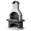 Gartengrill mit Kamin und 2 Grillrosten, 110 × 65 × 190 cm, Betonwerkstein und Metall, Hellgrau/Dunkelgrau/Schwarz