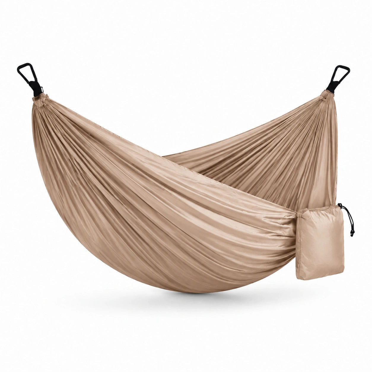 Faltbare Hängematte aus Polyester, 275 × 140 × 1 cm, Beige/Schwarz, mit integrierter Tragetasche
