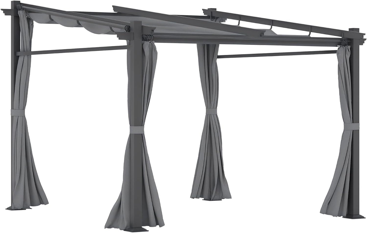 Outsunny Terrassendach Pergola ca. 3x3m Wandmontage UV Schutz Dunkelgrau