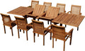 ALEOS. Teak Gartengarnitur Gartenset Sitzgruppe Ausziehtisch Tobago 200-250-300x100 cm mit 8 Stapelsessel Alpen aus Teakholz Gartenmöbelset