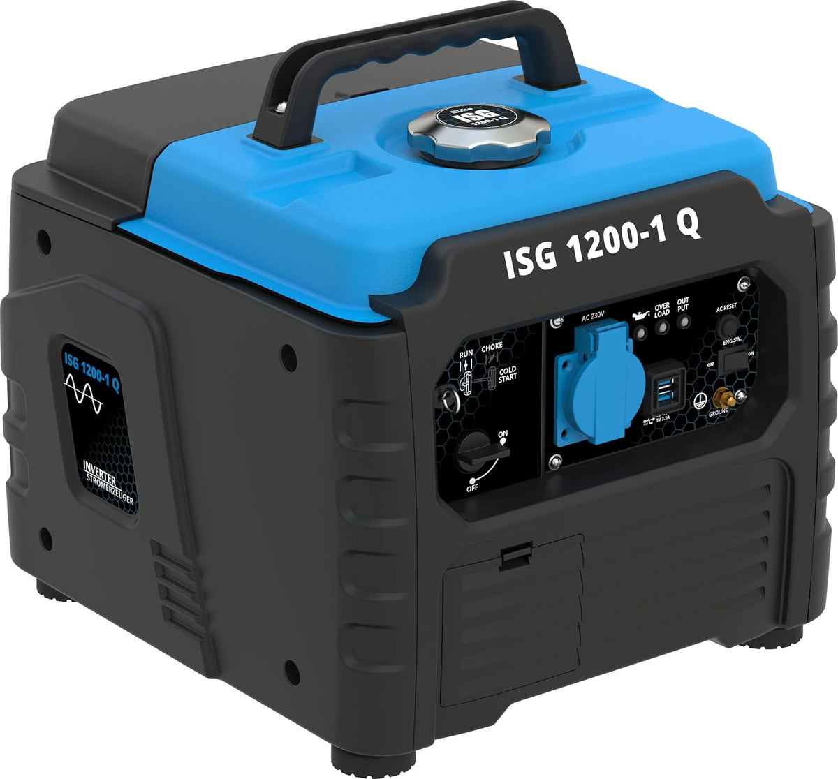 Güde Inverter Stromerzeuger ISG 1200-1 Q (4-Takt Motor, 1x 230V, max. 1200W, Tank 3 l, Gewicht 12,4 kg), Benzin, 1,3/1,76 (kW/PS), 2x USB, LED-Display