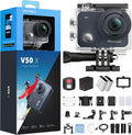 AKASO Action Cam 4K30FPS Unterwasserkamera WiFi 40M EIS Anti-Shake Action Kamera 4X Zoom mit Touchscreen, Helmzubehör-Kit V50X, Fernbedienung