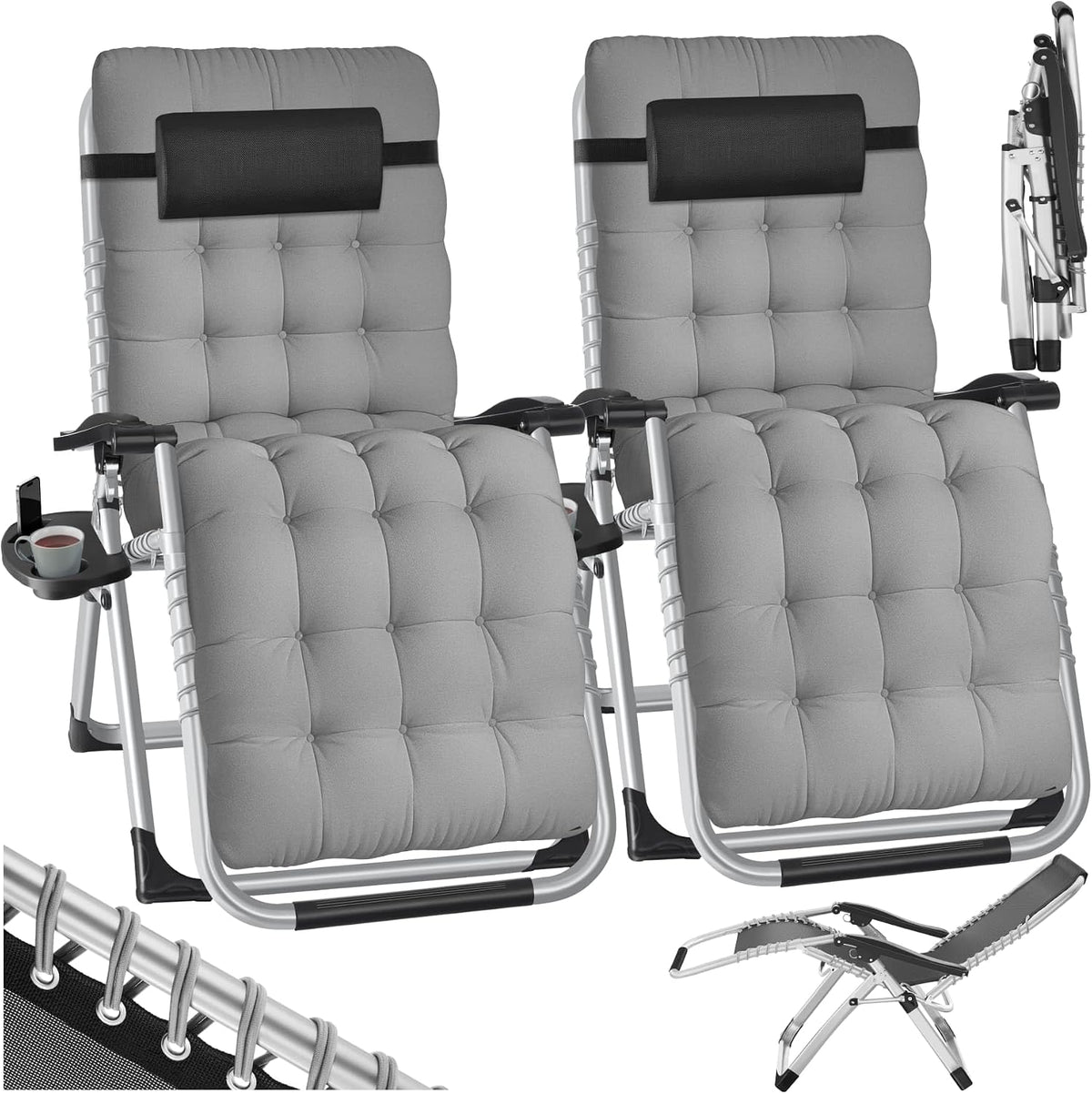 tectake Sonnenliege klappbar, Relaxliege belastbar bis 200kg, Outdoor Sessel für Balkon oder Garten, Liege mit extra Dicker Auflage, Liegestuhl