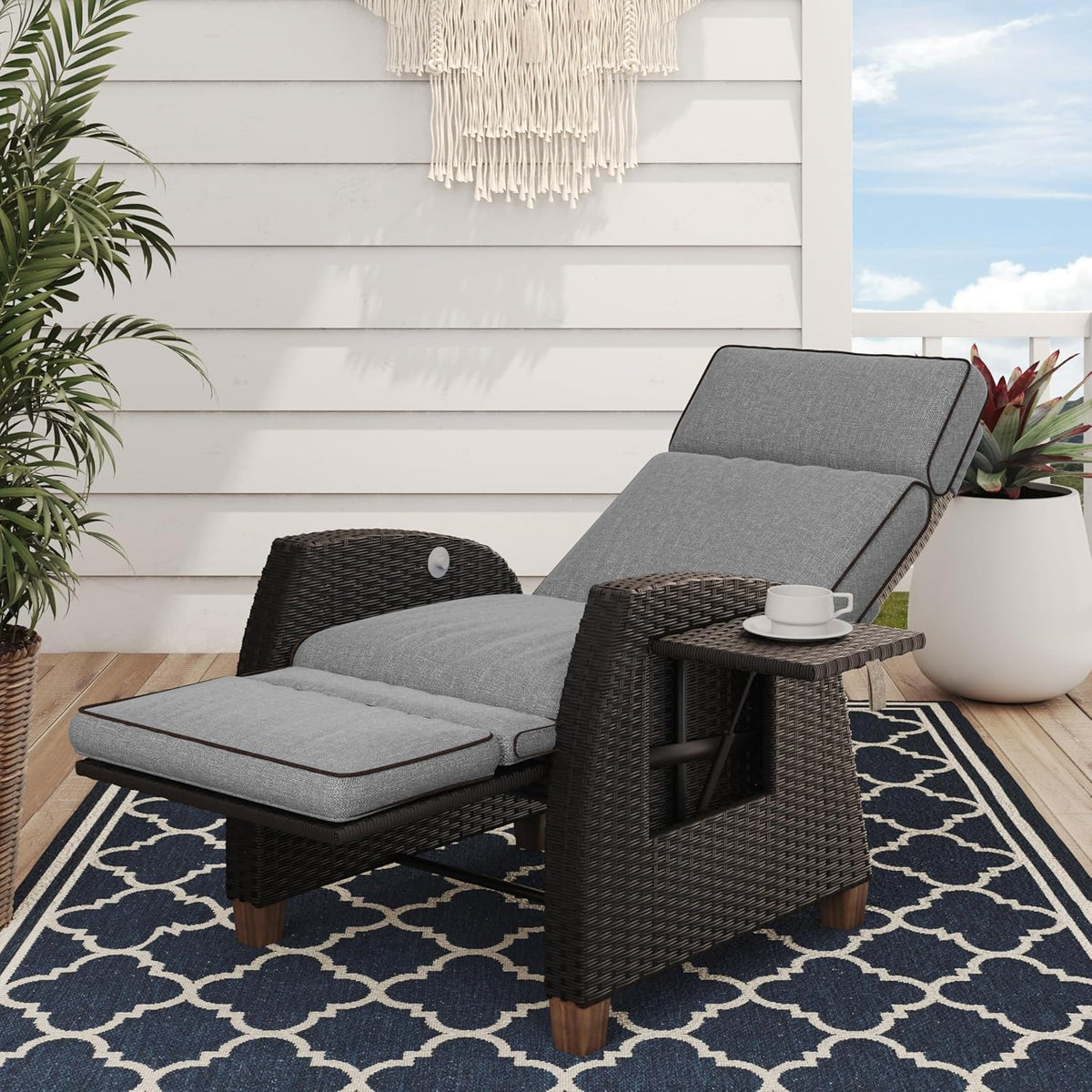 Grand patio Relaxliege Liegesessel mit Sitzkissen Gartensessel Verstellbare Rückenlehne Rattan Sonnenliege für Innen