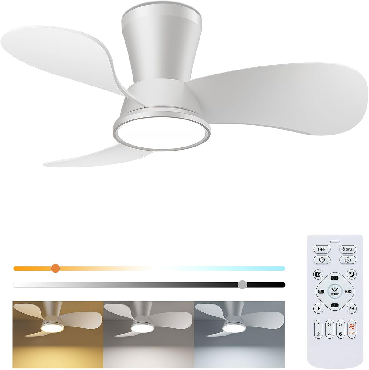 slochi Leiser Deckenventilator mit Beleuchtung 30dB, 77cm Durchmesser Großem Luftvolumen Deckenventilator mit Fernbedienung Timing, 3000K/4000K/6500K