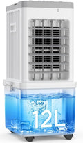 Mobile Klimaanlage, 35dB Leise, 3-in-1 Luftkühler, 12L Wassertank, Für Zuhause, Verdunstungskühler, 3 Kühlakkus, 3 Geschwindigkeiten, 60° Oszillation