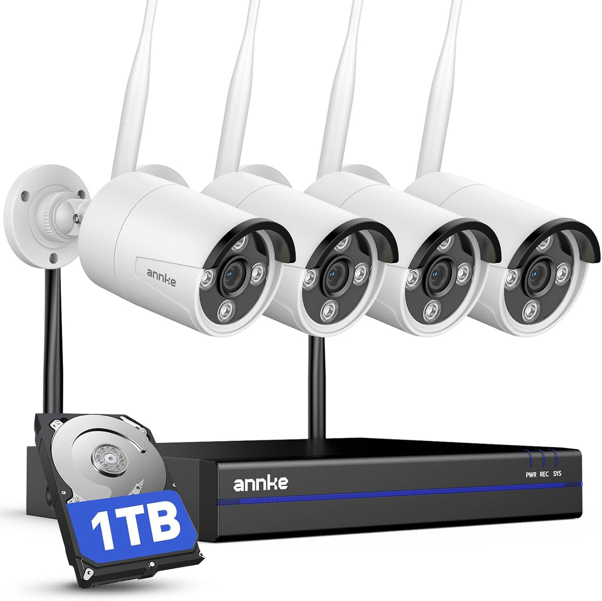 ANNKE 2K WLAN Überwachungskamera Set Aussen, 16CH 4K Wi-Fi NVR mit 1TB HDD