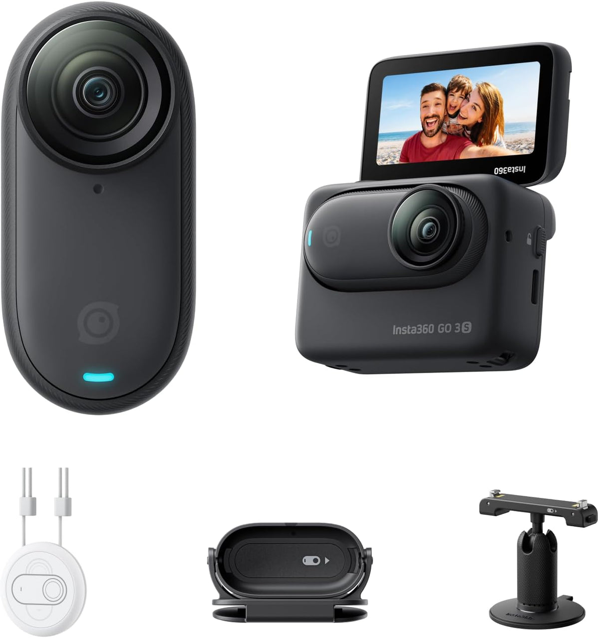 Insta360 GO 3S 128 GB Nachtschwarz- Tragbare 4K Mini-Kamera, 10 m wasserdicht, Freihand-POVs, Überall anbringbar, Stabilisierung, 140 min Akku