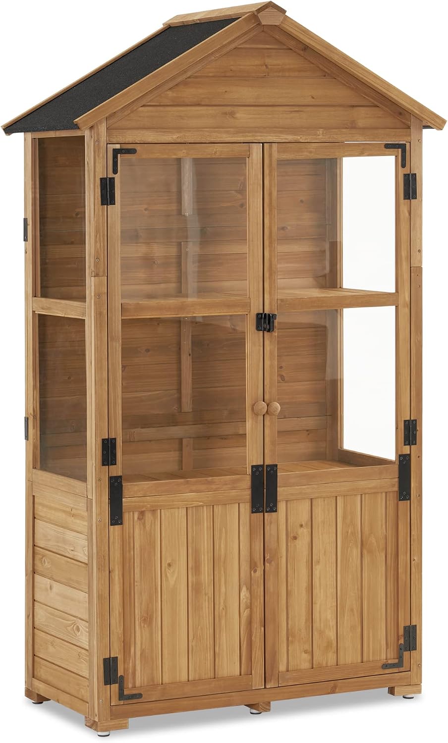 M MCombo Gartenschrank Holz Klein, 100 × 53 × 178 cm, Gewächshaus für Balkon & Terrasse, Outdoor Gartenhaus Gerätehaus Wetterfest, 0111 (Natur)