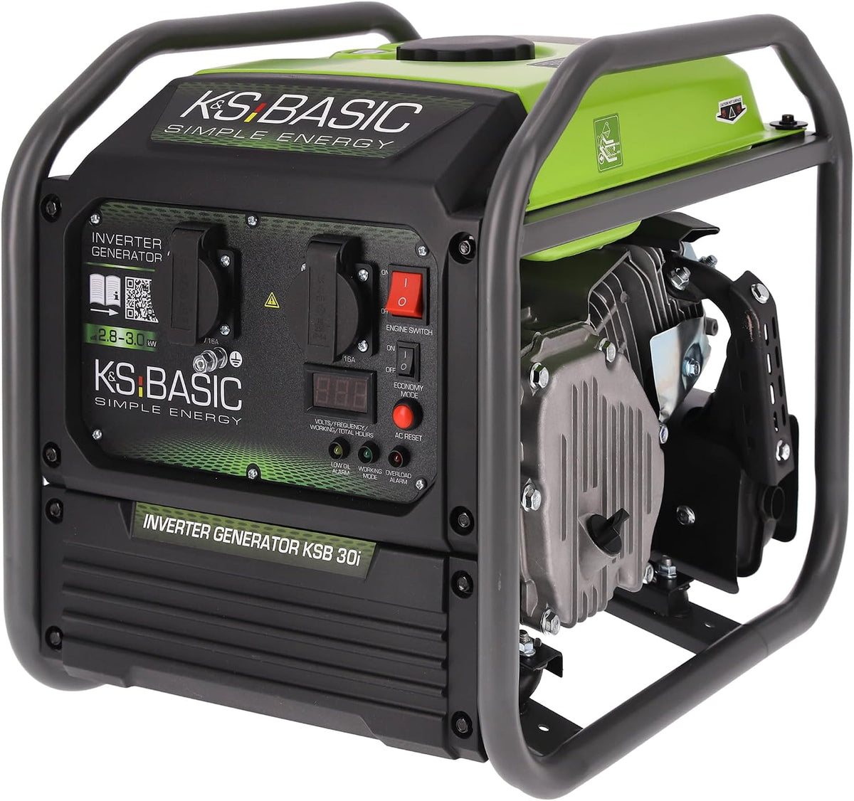 K&S BASIC 30i Inverter-Generator 2800W, 3000W maximal, Stromerzeuger mit Eco-Modus, für Zuhause, kompakter Notstromaggregat Benzin, reine Sinuswelle
