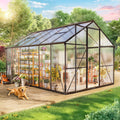 Gewächshaus Aluminium für den Garten, 362x241x205cm Gewächshaus Aluminium mit Fundament, Verstellbare Dachentlüftung