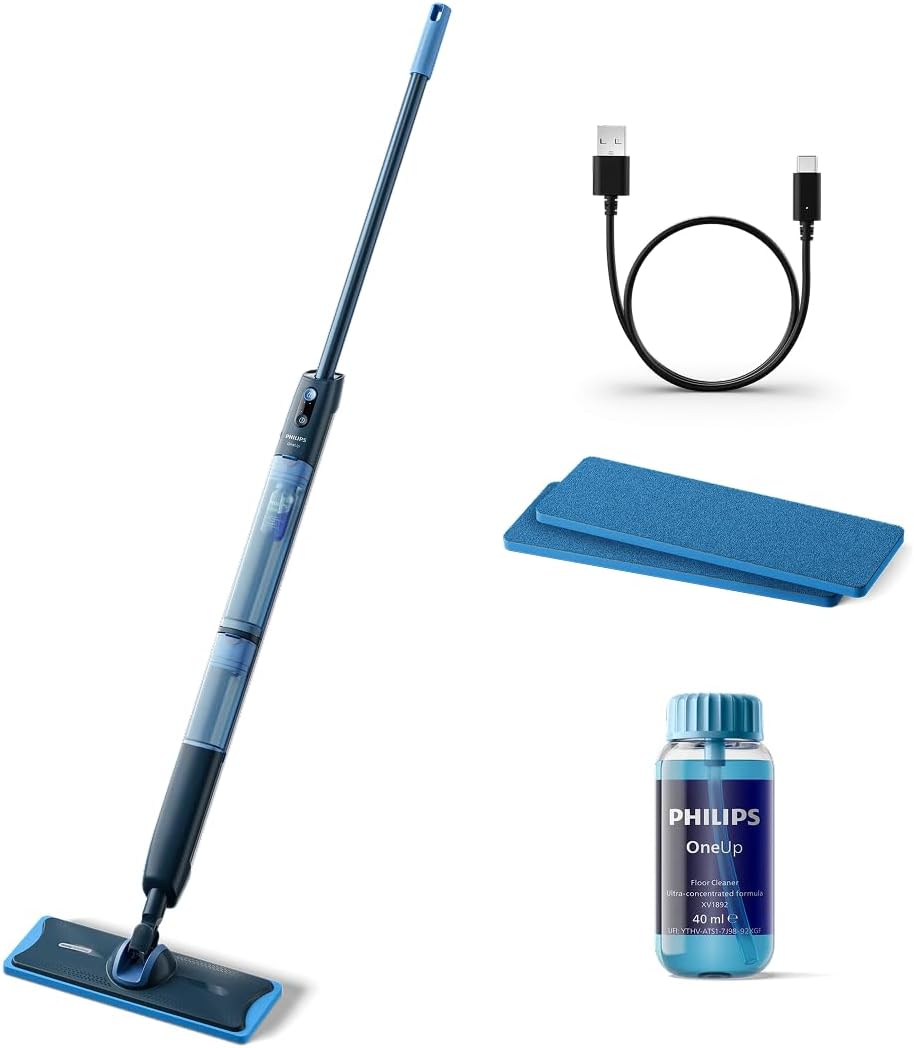 Philips OneUp 5000 Serie Elektrischer Wischmopp, Kabellos mit 360° Drehgelenk und 2 Pads (XV5113/11), 2X sauberere Böden², 2X schnelleres Wischen