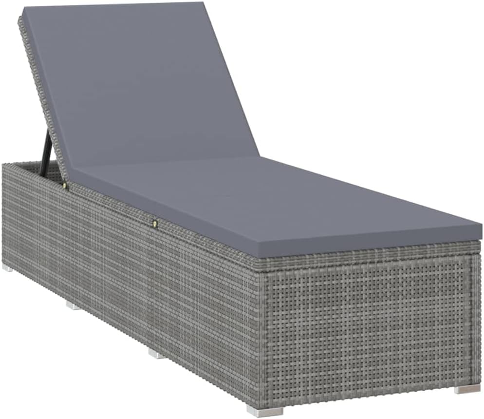 vidaXL Sonnenliege mit Auflage Gartenliege Relaxliege Rattanliege Strandliege Liegestuhl Liege Gartenmöbel Rattanmöbel Poly Rattan Grau