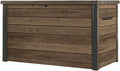 Keter Signature Aufbewahrungsbox 870L Walnuss, Gartenbox mit Holzoptik & Sitzfunktion, Wetterfeste Kissenbox mit Gasdruckfedern