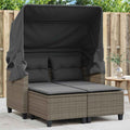 Willood Gartensofa 2-Sitzer mit Dach und Hockern Grau Poly Rattan Outdoor Sofa Gartenmöbel, mit Vordach, Garten Lounge Set Terrasse