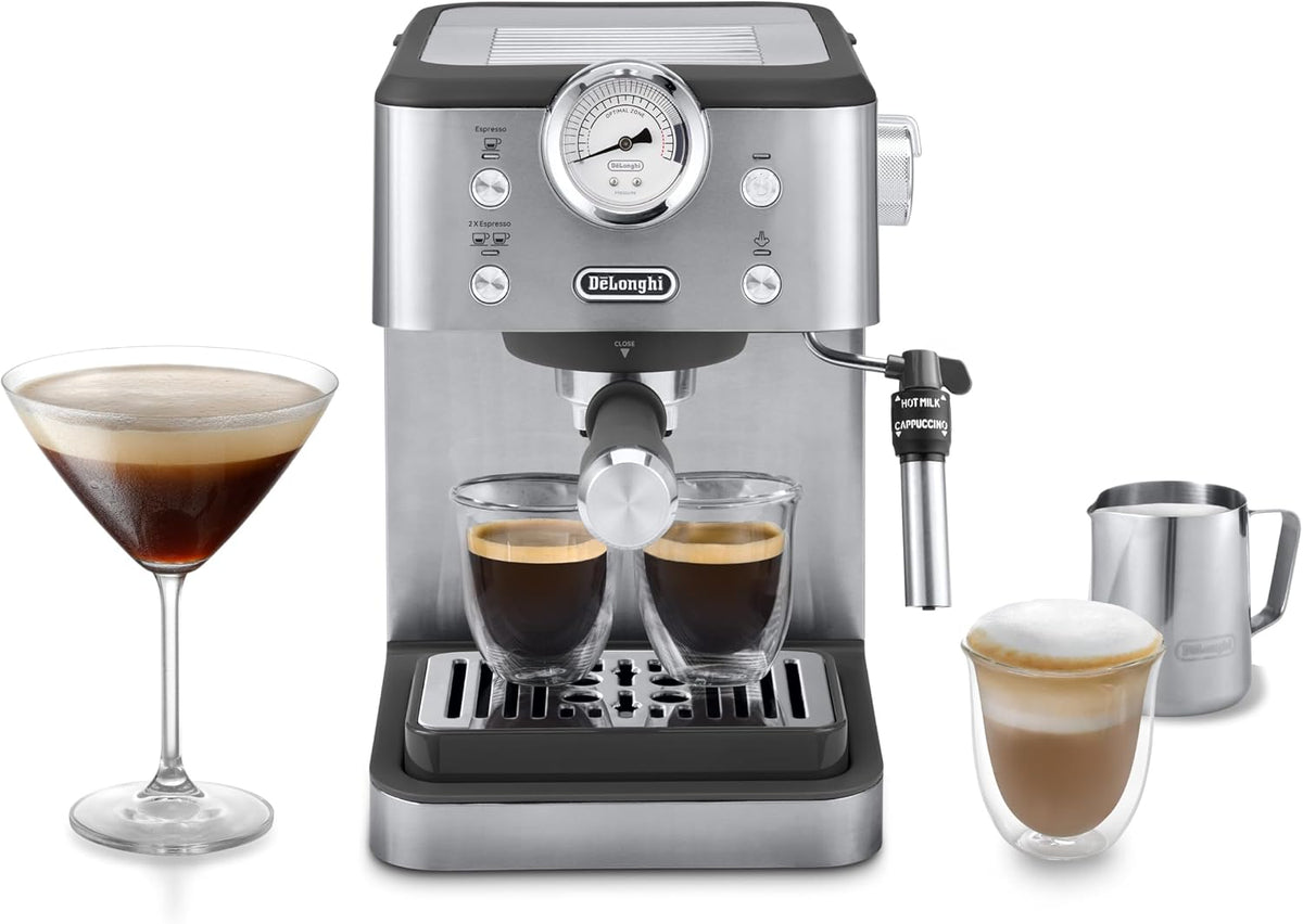 De'Longhi Siebträgermaschine Classic EM450.M, 1,7 l Wassertank, Espressomaschine mit professionellem Milchaufschäumer, Vollmetallgehäuse, 15 Bar