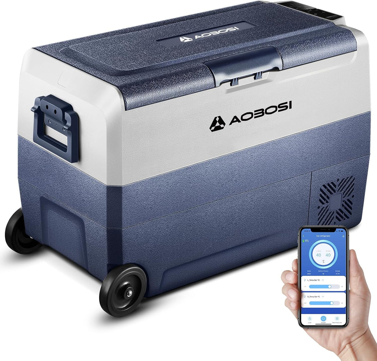 AAOBOSI Kompressor Kühlbox 50 L, bis -20 °C für Auto, 12/24 V und 100-240 V Kühlbox Elektrisch, Kühlbox Auto Mit APP-Steuerung, LKW, Boot, Reisemobil
