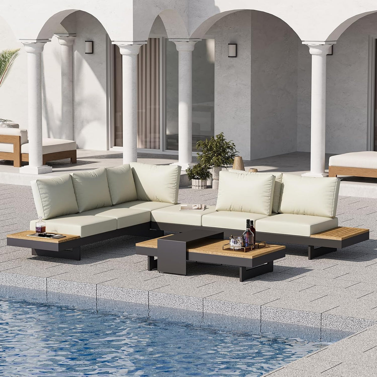 Homary 6-Sitzer Garten Lounge Set mit Aluminiumrahmen und Teak
