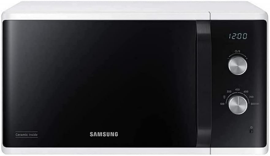 Samsung MW3500 Mikrowelle MS23K3614AW/EG/800 W/23 L Garraum/48, 9 cm Breite/Kratzfester Keramik-Emaille-Innenraum/6 Leistungsstufen/Weiß
